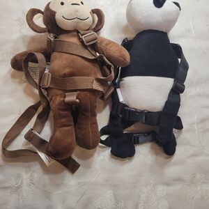 Brown Monkey and Black Panda Kids Safety Harness Set